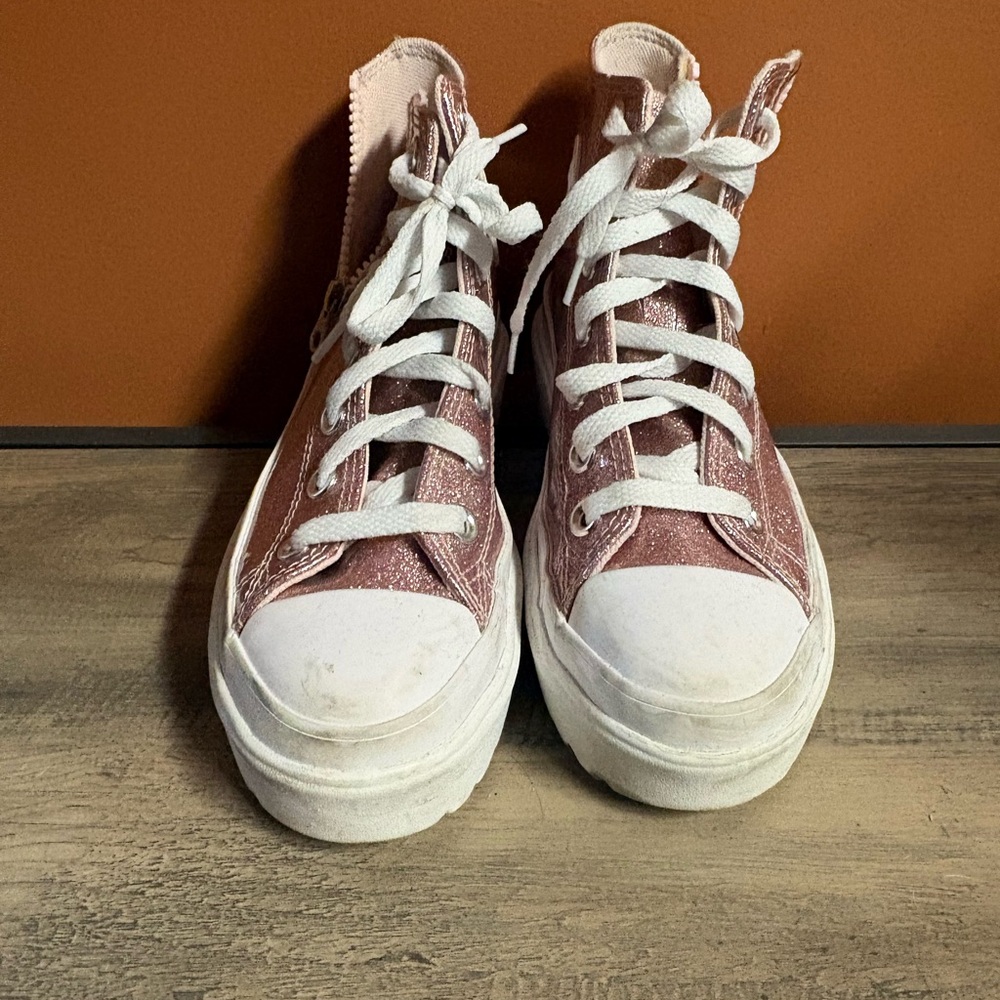 Converse Pink Glitter Platform High-Top Sneakers - Picture 8 of 9
